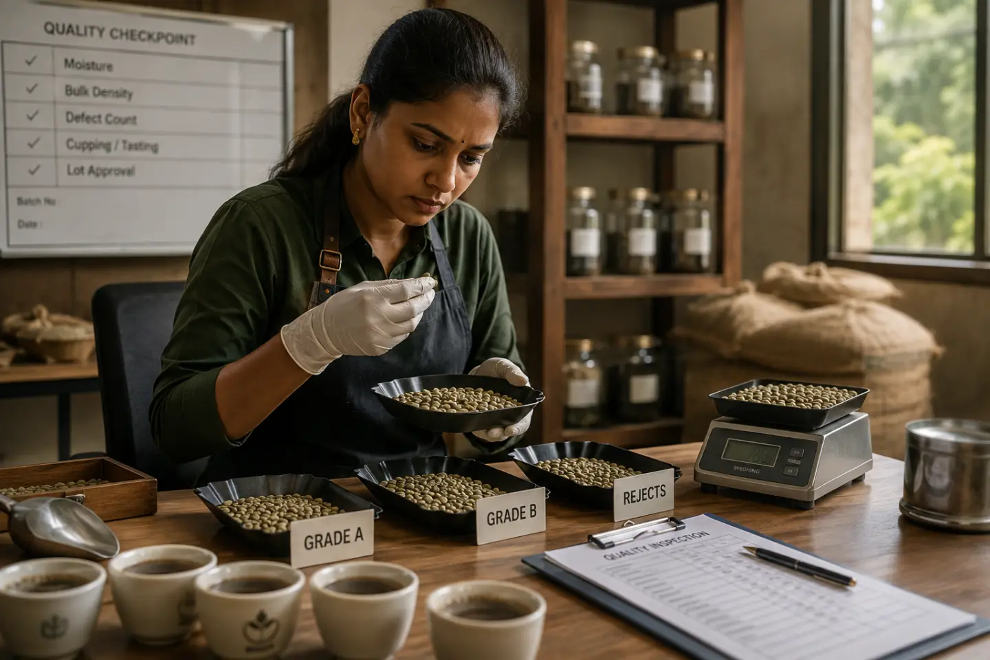 Green coffee graded at the estate quality desk