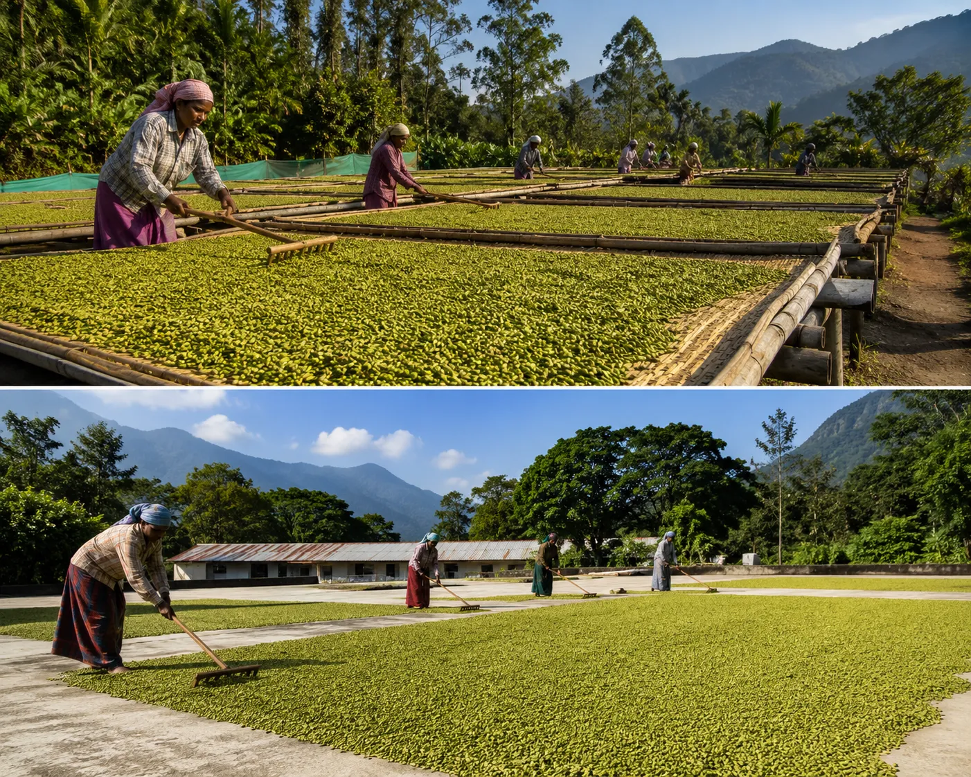 Cardamom curing slowly at controlled temperature in the estate drying room