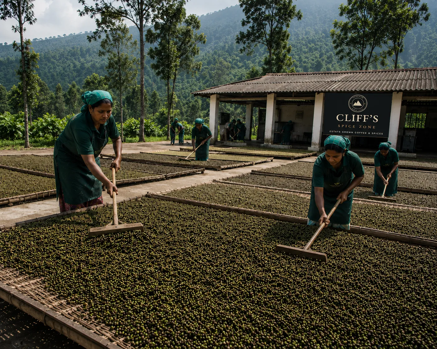 Pepper spread across the estate yard to sun-dry